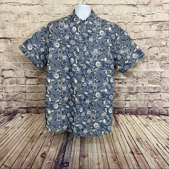 Steve’s Jeans Blue Floral Button Short Sleeve Shirt - Picture 1 of 12